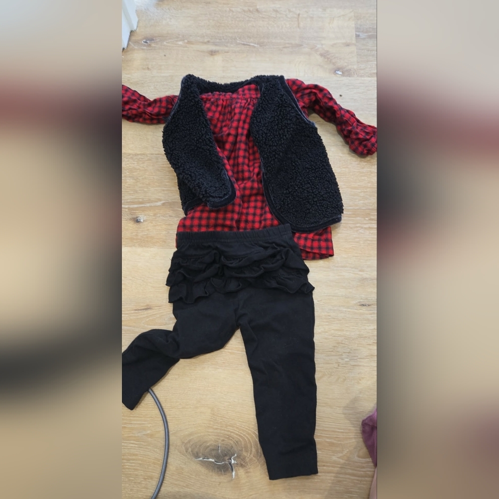Red and Black Checkered Outfit with Vest